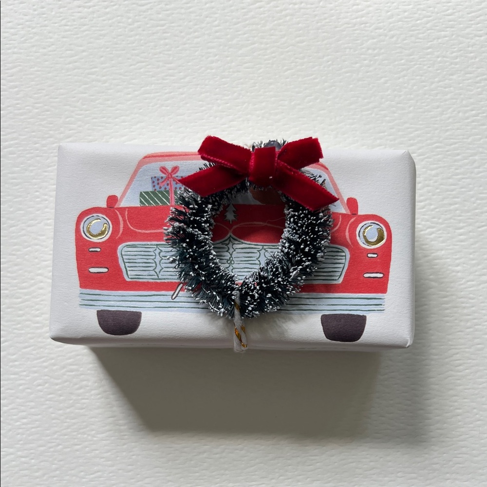 Festive Red Car Gift Box with Wreath